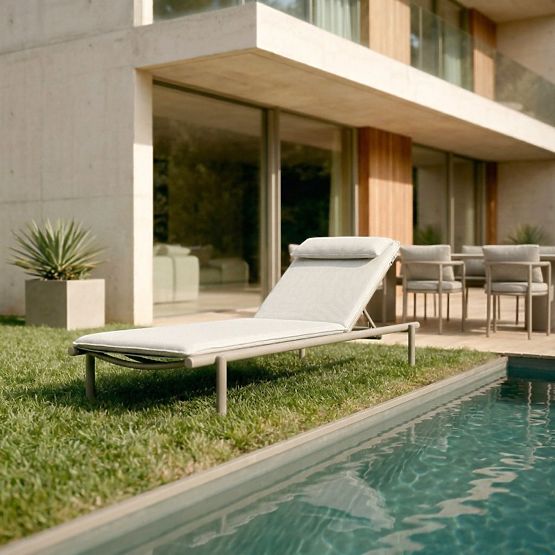 Chaise longue de jardin Amarello réglable, aluminium, beige clair/beige-gris
