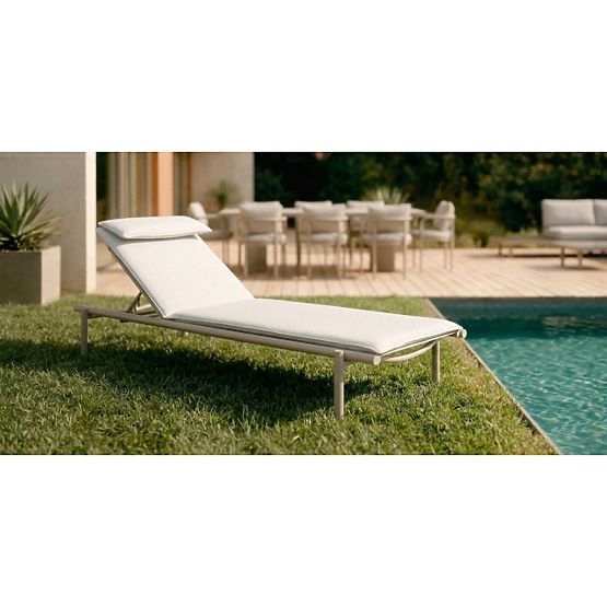 Chaise longue de jardin Amarello réglable, aluminium, beige clair/beige-gris