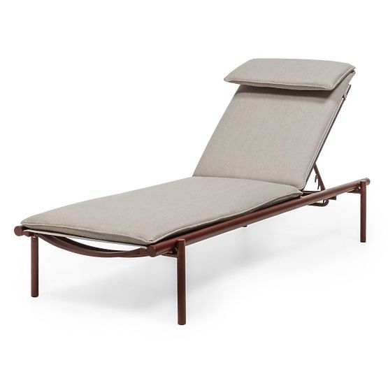 Chaise longue de jardin Amarello réglable, aluminium, beige clair/marron bordeaux