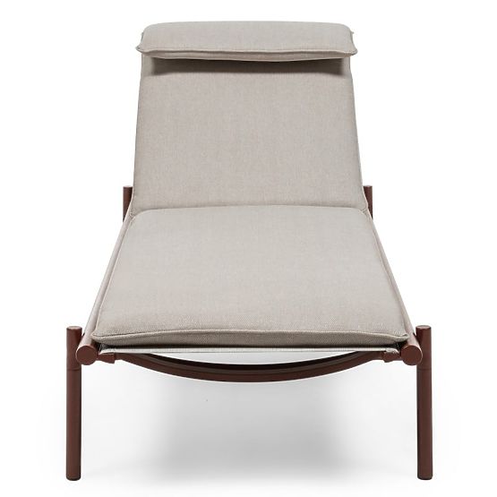 Chaise longue de jardin Amarello réglable, aluminium, beige clair/marron bordeaux