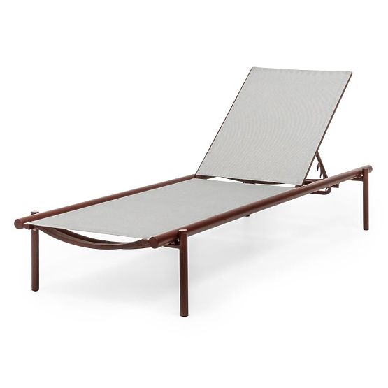 Chaise longue de jardin Amarello réglable, aluminium, beige clair/marron bordeaux