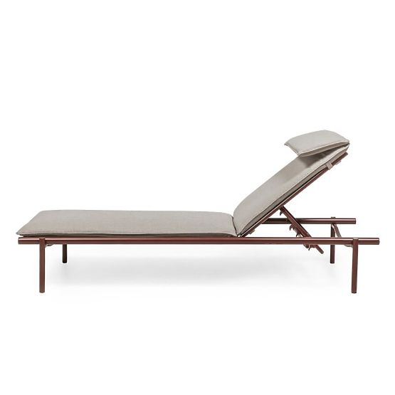 Chaise longue de jardin Amarello réglable, aluminium, beige clair/marron bordeaux