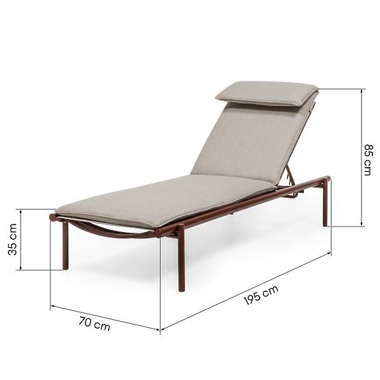 Chaise longue de jardin Amarello réglable, aluminium, beige clair/marron bordeaux