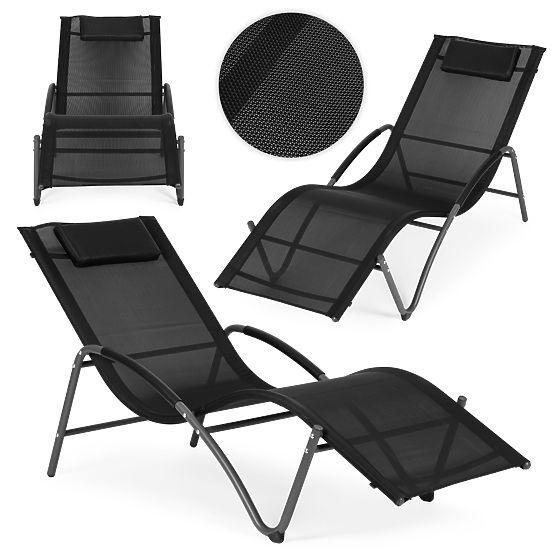 Chaise longue de jardin avec appui-tête structure en acier noire MultiGarden