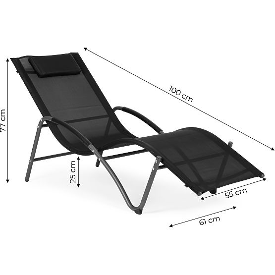 Chaise longue de jardin avec appui-tête structure en acier noire MultiGarden