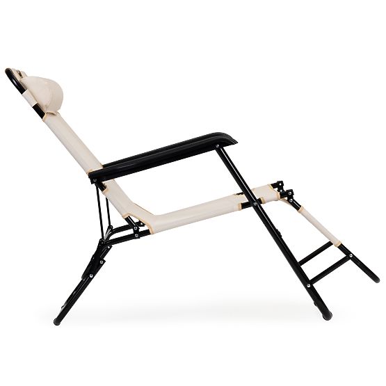 Chaise longue de jardin avec appui-tête, structure pliable, beige