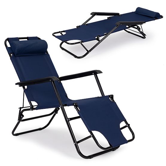 Chaise longue de jardin avec appui-tête structure pliable bleue