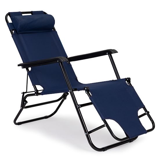 Chaise longue de jardin avec appui-tête structure pliable bleue