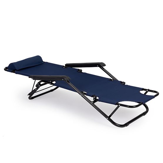Chaise longue de jardin avec appui-tête structure pliable bleue