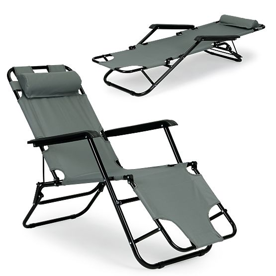 Chaise longue de jardin avec appui-tête, structure pliable grise MultiGarden