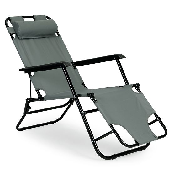 Chaise longue de jardin avec appui-tête, structure pliable grise MultiGarden