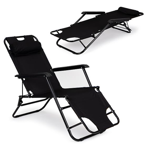 Chaise longue de jardin avec appui-tête structure pliable noire