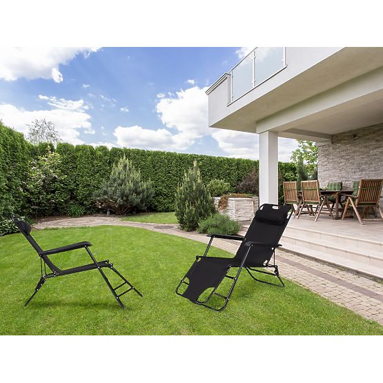 Chaise longue de jardin avec appui-tête structure pliable noire