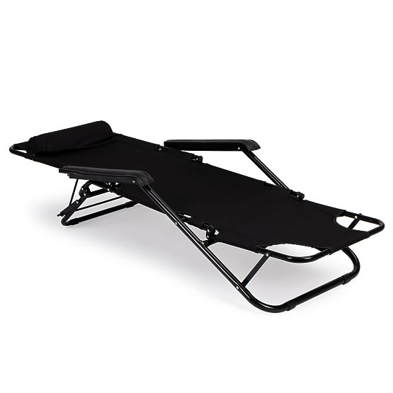 Chaise longue de jardin avec appui-tête structure pliable noire