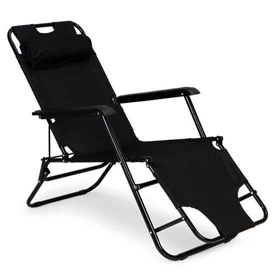 Chaise longue de jardin avec appui-tête structure pliable noire