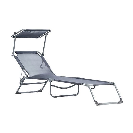 Chaise longue de jardin avec auvent réglable gris