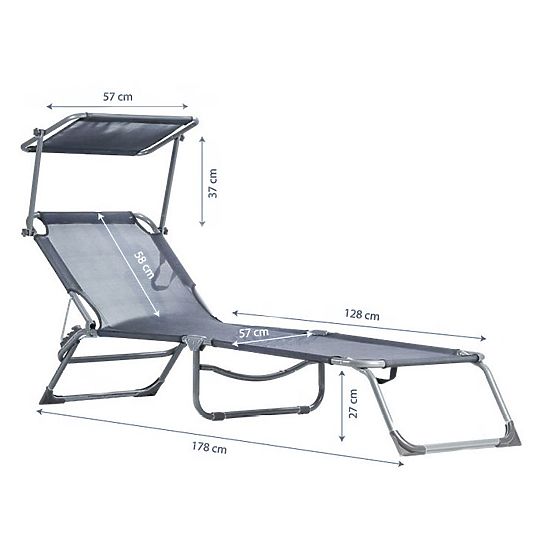 Chaise longue de jardin avec auvent réglable gris