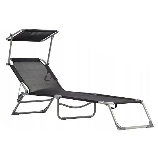 Chaise longue de jardin avec auvent réglable noir