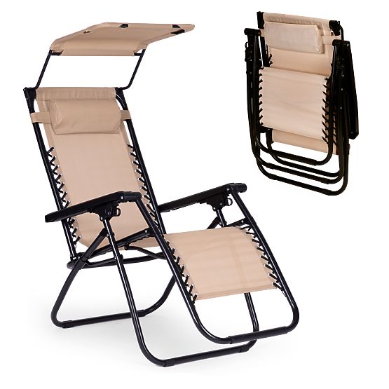 Chaise longue de jardin avec dossier réglable et auvent mobile Modernhome - beige