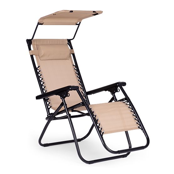 Chaise longue de jardin avec dossier réglable et auvent mobile Modernhome - beige