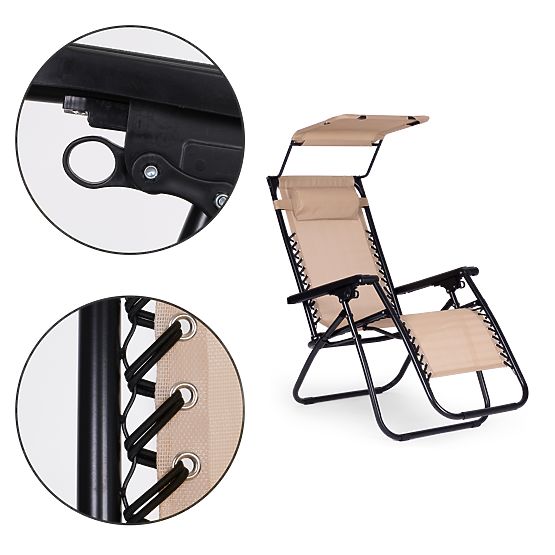 Chaise longue de jardin avec dossier réglable et auvent mobile Modernhome - beige