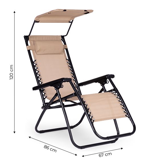 Chaise longue de jardin avec dossier réglable et auvent mobile Modernhome - beige