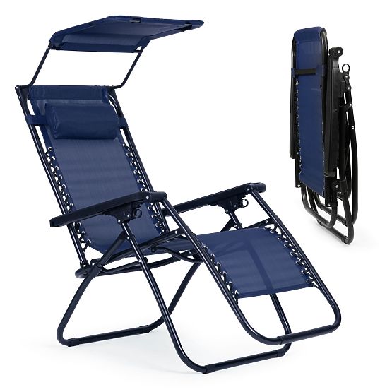 Chaise longue de jardin avec dossier réglable et auvent mobile Modernhome - bleu