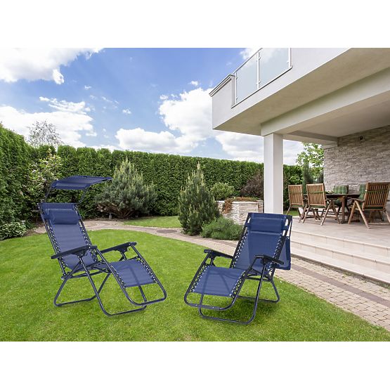 Chaise longue de jardin avec dossier réglable et auvent mobile Modernhome - bleu