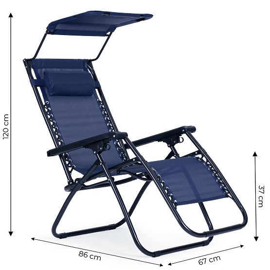 Chaise longue de jardin avec dossier réglable et auvent mobile Modernhome - bleu