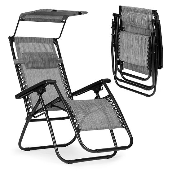 Chaise longue de jardin avec dossier réglable et auvent mobile Modernhome - gris