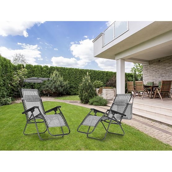 Chaise longue de jardin avec dossier réglable et auvent mobile Modernhome - gris