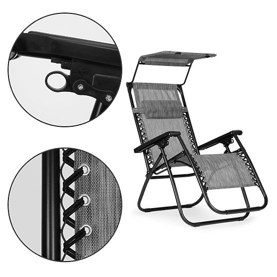 Chaise longue de jardin avec dossier réglable et auvent mobile Modernhome - gris