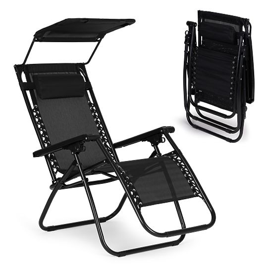Chaise longue de jardin avec dossier réglable et auvent mobile Modernhome - noir
