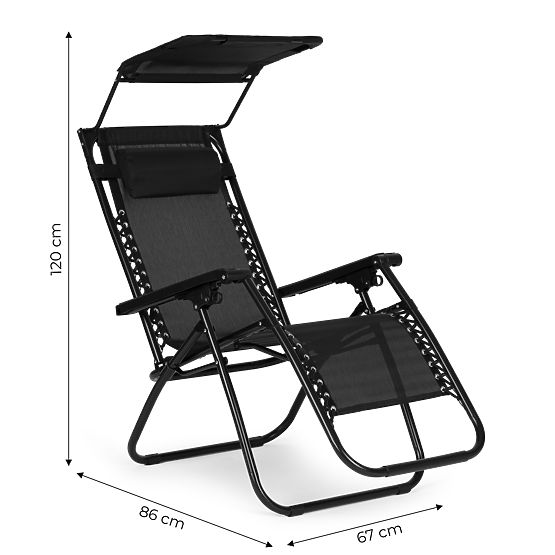 Chaise longue de jardin avec dossier réglable et auvent mobile Modernhome - noir