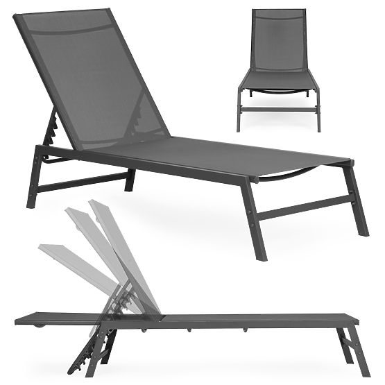 Chaise longue de jardin avec dossier réglable, structure en acier, gris MultiGarden