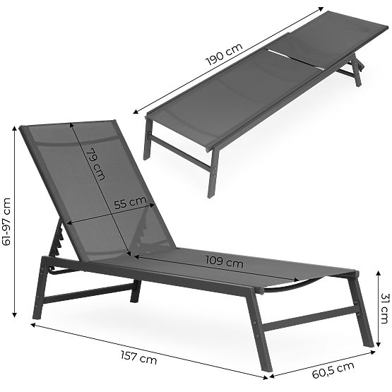 Chaise longue de jardin avec dossier réglable, structure en acier, gris MultiGarden
