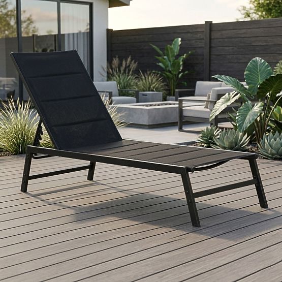 Chaise longue de jardin avec dossier réglable, structure en acier, noir MultiGarden