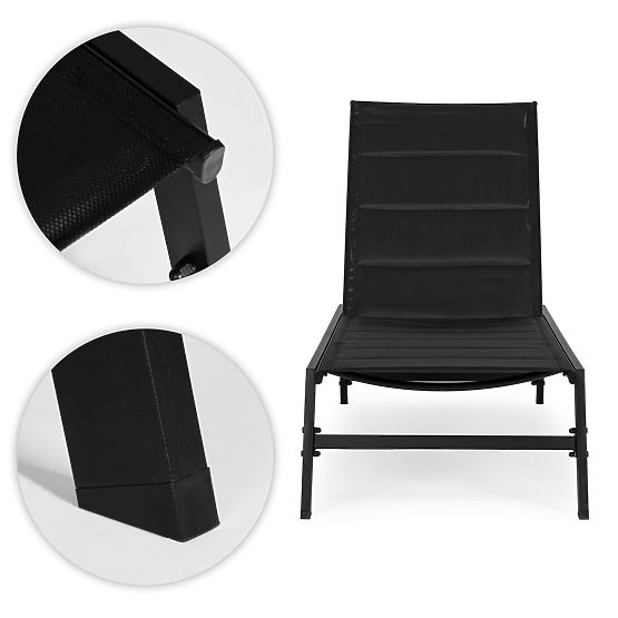 Chaise longue de jardin avec dossier réglable, structure en acier, noir MultiGarden