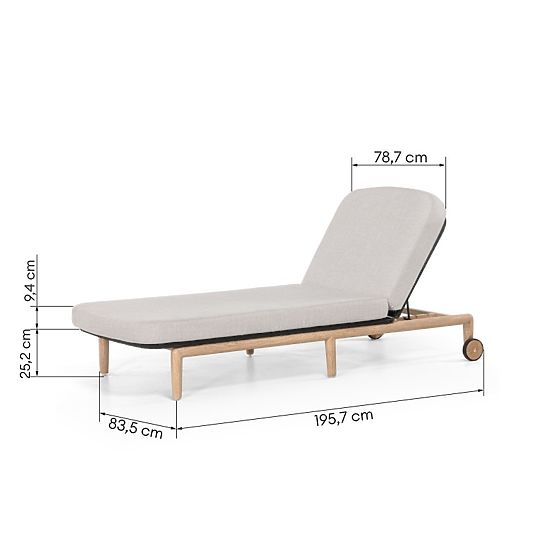 Chaise longue de jardin Komorebi réglable, bois d'acacia clair, acier, tressage, beige