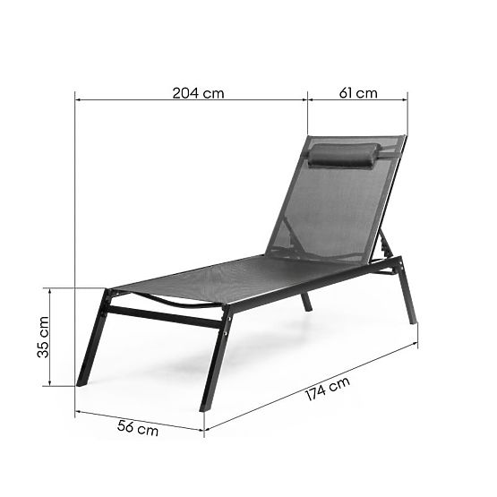 Chaise longue de jardin Paraiso réglable, noir/graphite