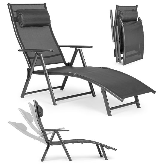Chaise longue de jardin pliante avec dossier réglable, structure en acier, gris MultiGarden