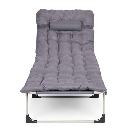 Chaise longue de jardin pliante de pêche avec matelas et oreiller gris MultiGarden