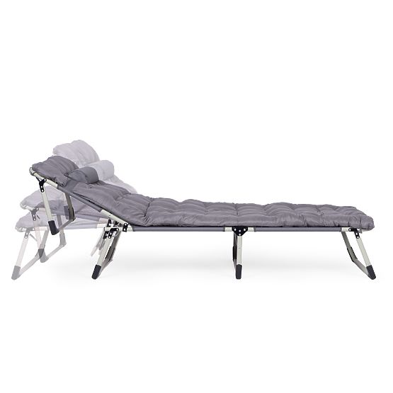 Chaise longue de jardin pliante de pêche avec matelas et oreiller gris MultiGarden