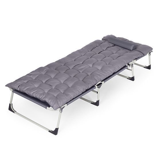 Chaise longue de jardin pliante de pêche avec matelas et oreiller gris MultiGarden