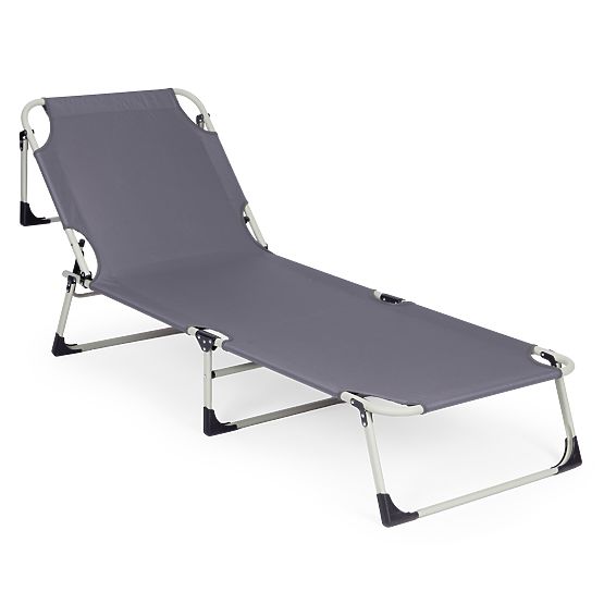 Chaise longue de jardin pliante de pêche avec matelas et oreiller gris MultiGarden