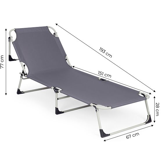 Chaise longue de jardin pliante de pêche avec matelas et oreiller gris MultiGarden