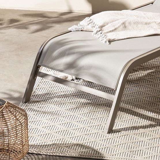 Chaise longue de jardin Sandy réglable, gris clair/beige