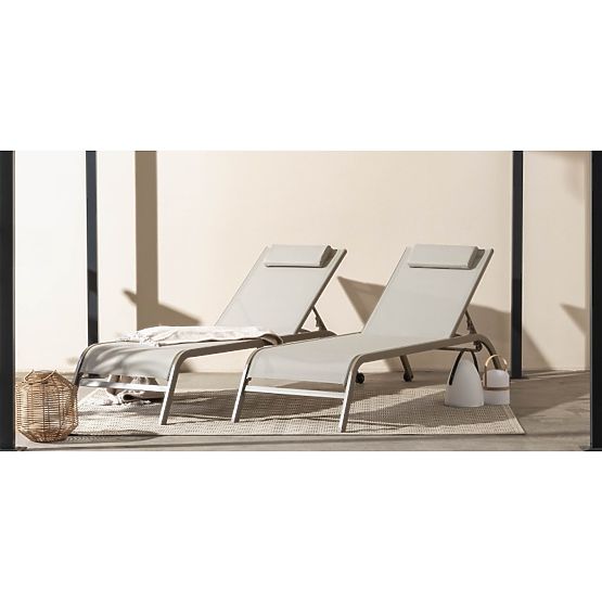 Chaise longue de jardin Sandy réglable, gris clair/beige