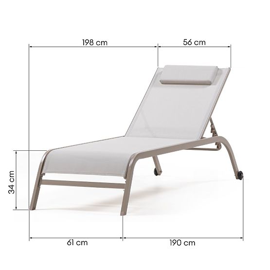 Chaise longue de jardin Sandy réglable, gris clair/beige