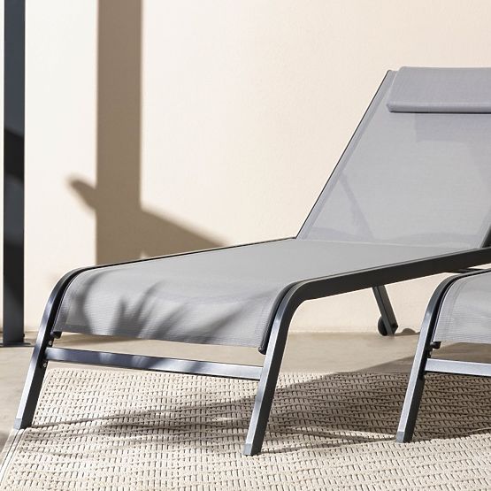 Chaise longue de jardin Sandy réglable, gris/gris foncé